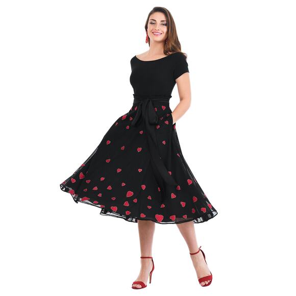 Wayward Fancies Eshakti Black Red Heart Design Women's Dress XL - 18 - Picture 1 of 5